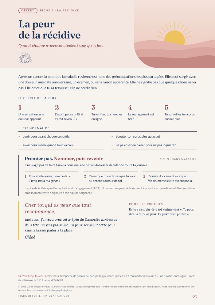 Aperçu de la fiche La peur de la récidive
